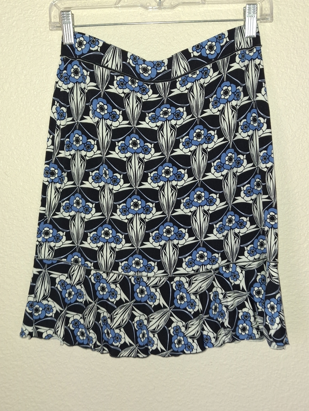 Max Studio Blue Floral A-Line Skirt Small Geometric